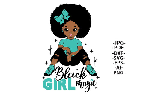 Black Girl Magic SVG Glitter Style Afro Girl Clipart in Red Yellow Blue Variants for Cricut Sublimation PNG PDF DXF AI EPS JPG Designs SVG 1uniqueminute 