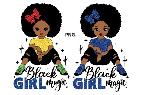 Black Girl Magic SVG Glitter Style Afro Girl Clipart in Red Yellow Blue Variants for Cricut Sublimation PNG PDF DXF AI EPS JPG Designs SVG 1uniqueminute 