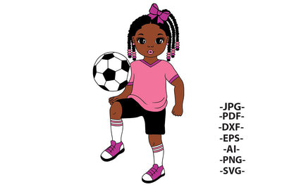 Black Girl Soccer SVG Braided Hair Pink Jersey Clipart African American Sports Design for Cricut Projects T Shirts PNG PDF DXF EPS AI JPG SVG 1uniqueminute 