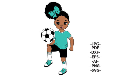 Black Girl Soccer SVG Cute Afro Puff Teal Jersey Clipart African American Sports Design for Cricut T Shirt Projects SVG 1uniqueminute 
