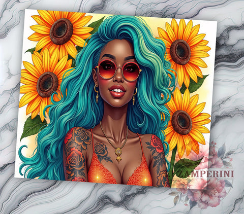 Black Girl Tumbler, Floral Tumbler Design, Sunflower PNG, 20oz Tumbler Wrap, Educated Black Woman, Sublimation Design, Digital Download Sublimation Li Zamperini 