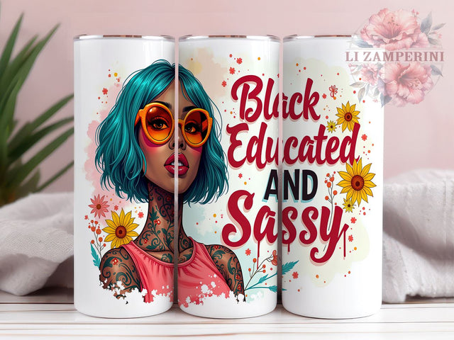 Black Girl Tumbler, Floral Tumbler Design, Sunflower PNG, 20oz Tumbler Wrap, Educated Black Woman, Sublimation Design, Digital Download Sublimation Li Zamperini 