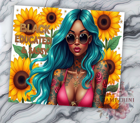 Black Girl Tumbler, Floral Tumbler Design, Sunflower PNG, 20oz Tumbler Wrap, Educated Black Woman, Sublimation Design, Digital Download Sublimation Li Zamperini 