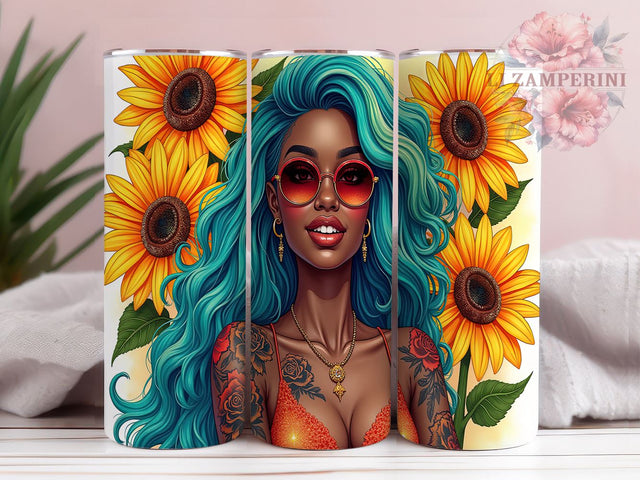Black Girl Tumbler, Floral Tumbler Design, Sunflower PNG, 20oz Tumbler Wrap, Educated Black Woman, Sublimation Design, Digital Download Sublimation Li Zamperini 