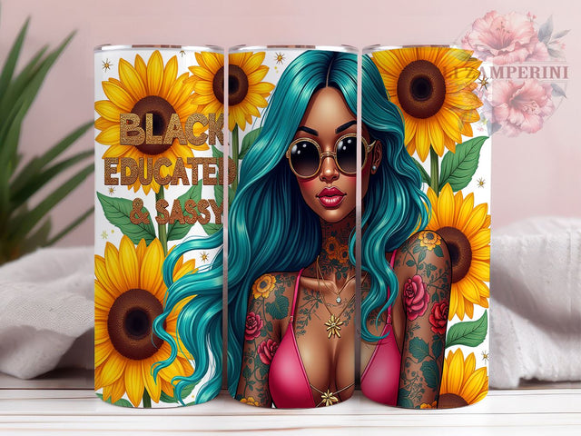 Black Girl Tumbler, Floral Tumbler Design, Sunflower PNG, 20oz Tumbler Wrap, Educated Black Woman, Sublimation Design, Digital Download Sublimation Li Zamperini 