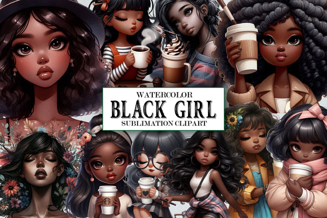 Black Girl with Coffee Bundle Sublimation SVGista 