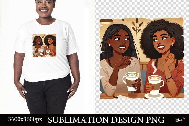 Black Girl with Coffee Sublimation PNG. Black Girl PNG Sublimation Olga Terlyanskaya 
