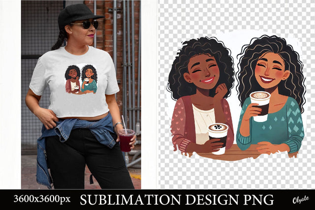 Black Girl with Coffee Sublimation PNG. Black Girl Sublimation Olga Terlyanskaya 