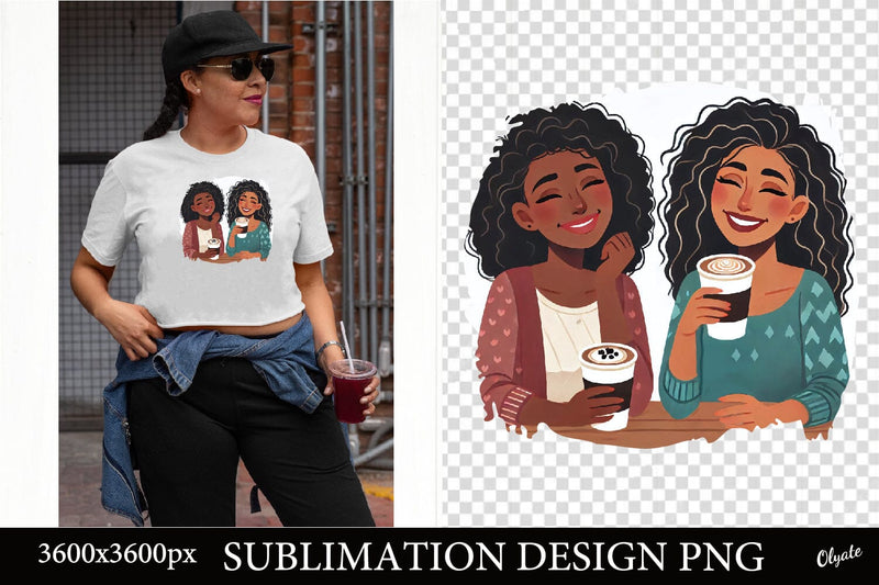 Black Girl with Coffee Sublimation PNG. Black Girl Sublimation Olga Terlyanskaya 