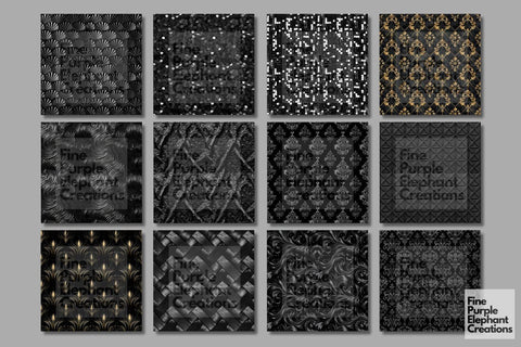 Black Glam Digital Paper | Luxury Glitter Digital Pattern Fine Purple Elephant Creations 