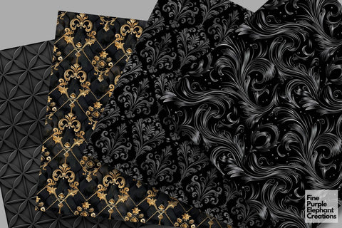 Black Glam Digital Paper | Luxury Glitter Digital Pattern Fine Purple Elephant Creations 