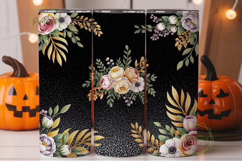 Black Glitter Floral Tumbler Wrap Sublimation PixelChick 
