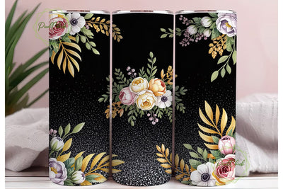 Black Glitter Floral Tumbler Wrap Sublimation PixelChick 