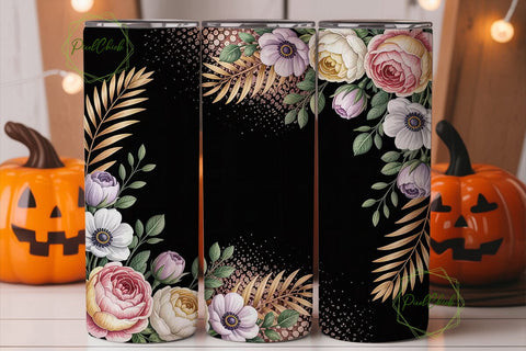 Black Glitter Floral Tumbler Wrap Sublimation PixelChick 