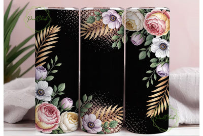 Black Glitter Floral Tumbler Wrap Sublimation PixelChick 