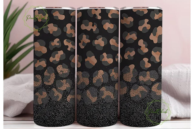 Black Glitter Leopard 20oz Tumbler Wrap Sublimation PixelChick 