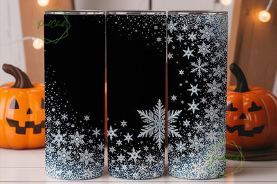Black Glitter Snowflake Tumbler Wrap Sublimation PixelChick 