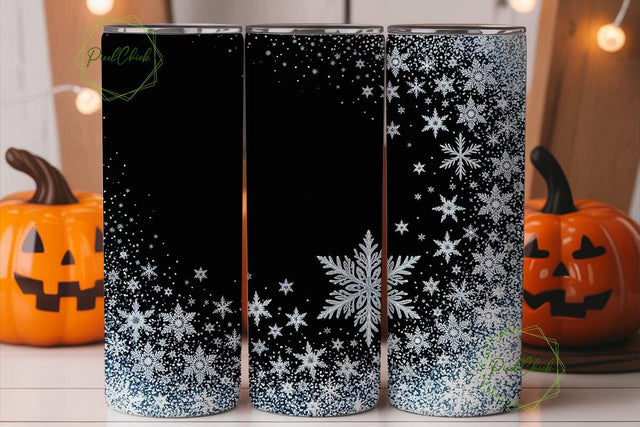Black Glitter Snowflake Tumbler Wrap Sublimation PixelChick 