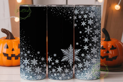 Black Glitter Snowflake Tumbler Wrap Sublimation PixelChick 