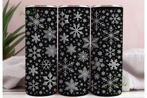 Black Glitter Snowflake Tumbler Wrap Sublimation PixelChick 