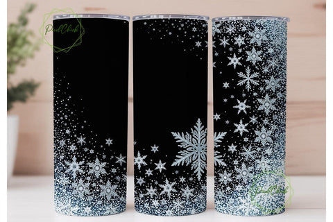 Black Glitter Snowflake Tumbler Wrap Sublimation PixelChick 