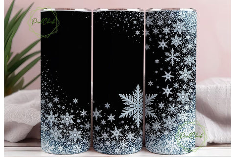 Black Glitter Snowflake Tumbler Wrap Sublimation PixelChick 