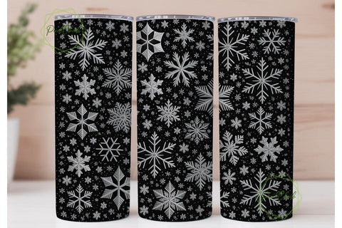 Black Glitter Snowflake Tumbler Wrap Sublimation PixelChick 