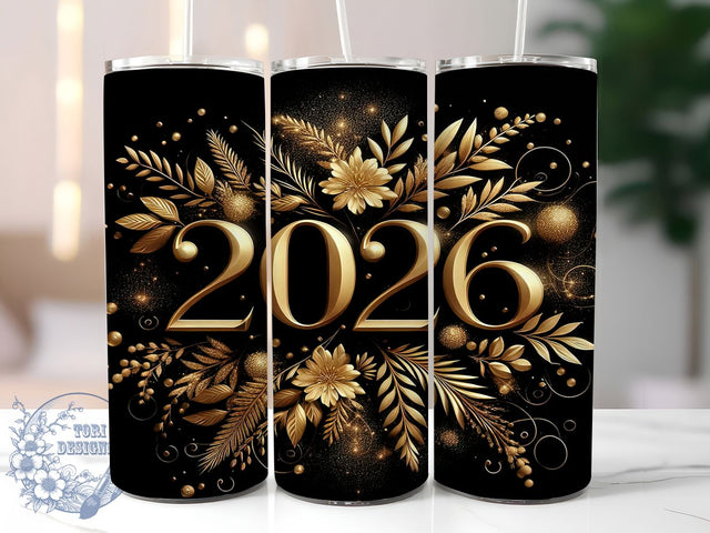 Black Gold 2026 New Year Tumbler, 2026 Celebration, Black And Gold, Holiday Wrap, Elegant Design, 20oz Tumbler, Sublimation Pattern Sublimation ToriDesigns 