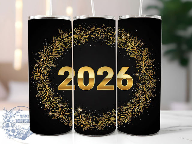 Black Gold 2026 New Year Tumbler, 2026 Celebration, Black And Gold, Holiday Wrap, Elegant Design, 20oz Tumbler, Sublimation Pattern Sublimation ToriDesigns 
