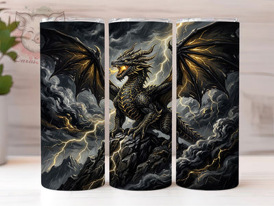 Black Gold Dragon 20oz Tumbler, Black Gold Dragon, Gold Dragon, Dragon Tumbler, 20oz Tumbler, Black Tumbler, Gold Tumbler, Tumbler Wrap Sublimation Lara' s Designs 