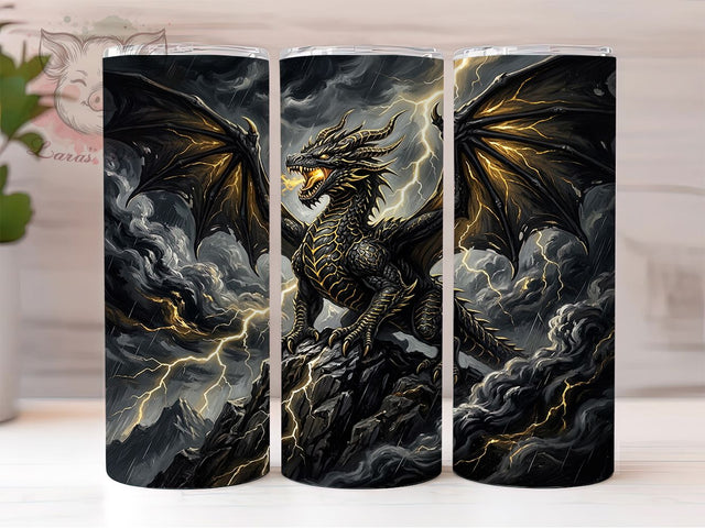 Black Gold Dragon 20oz Tumbler, Black Gold Dragon, Gold Dragon, Dragon Tumbler, 20oz Tumbler, Black Tumbler, Gold Tumbler, Tumbler Wrap Sublimation Lara' s Designs 