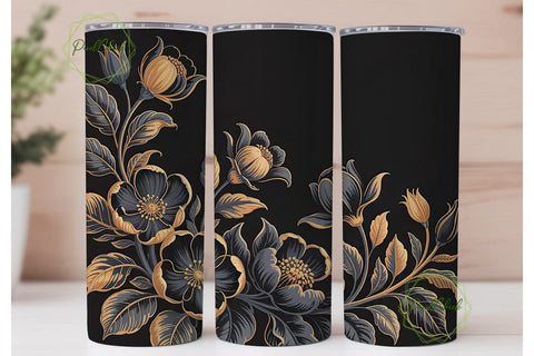 Black Gold Floral 20oz Tumbler Wrap Sublimation PixelChick 