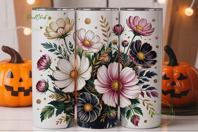 Black & Gold Floral 20oz Tumbler Wrap Sublimation PixelChick 