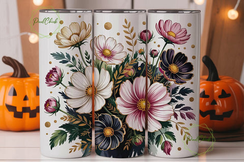 Black & Gold Floral 20oz Tumbler Wrap Sublimation PixelChick 