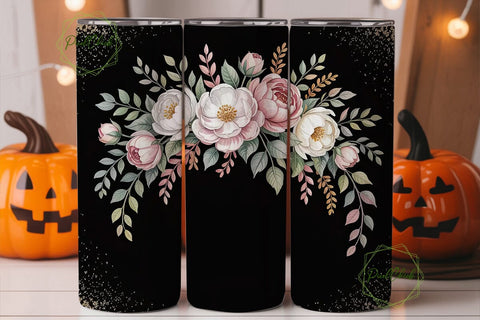 Black Gold Floral 20oz Tumbler Wrap Sublimation PixelChick 