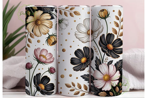 Black & Gold Floral 20oz Tumbler Wrap Sublimation PixelChick 