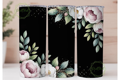 Black Gold Floral 20oz Tumbler Wrap Sublimation PixelChick 