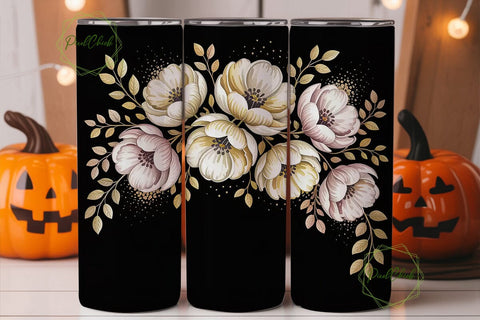 Black & Gold Floral 20oz Tumbler Wrap Sublimation PixelChick 