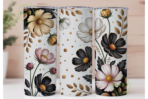 Black & Gold Floral 20oz Tumbler Wrap Sublimation PixelChick 