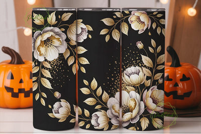 Black & Gold Floral 20oz Tumbler Wrap Sublimation PixelChick 