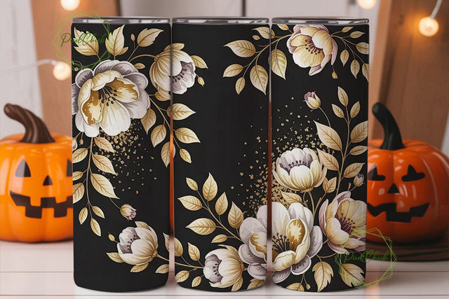 Black & Gold Floral 20oz Tumbler Wrap Sublimation PixelChick 