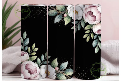 Black Gold Floral 20oz Tumbler Wrap Sublimation PixelChick 