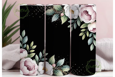 Black Gold Floral 20oz Tumbler Wrap Sublimation PixelChick 