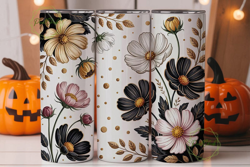 Black & Gold Floral 20oz Tumbler Wrap Sublimation PixelChick 