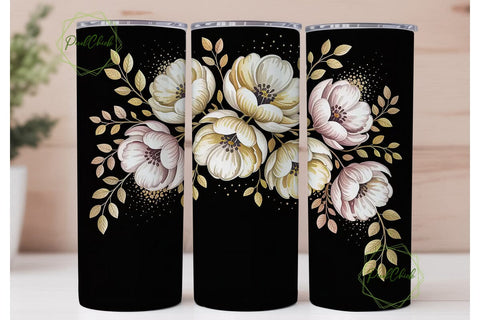 Black & Gold Floral 20oz Tumbler Wrap Sublimation PixelChick 