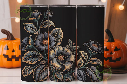 Black Gold Floral 20oz Tumbler Wrap Sublimation PixelChick 