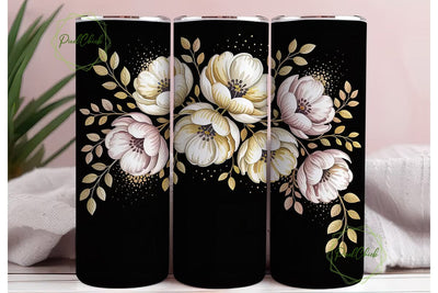 Black & Gold Floral 20oz Tumbler Wrap Sublimation PixelChick 