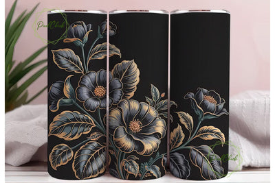 Black Gold Floral 20oz Tumbler Wrap Sublimation PixelChick 