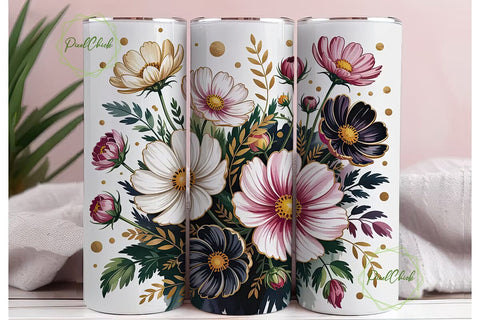 Black & Gold Floral 20oz Tumbler Wrap Sublimation PixelChick 