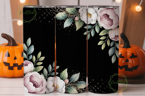Black Gold Floral 20oz Tumbler Wrap Sublimation PixelChick 